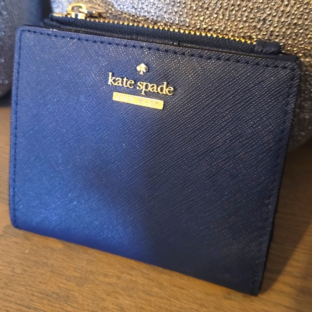 Kate Spade Blue Leather Wallet with Gold Accents